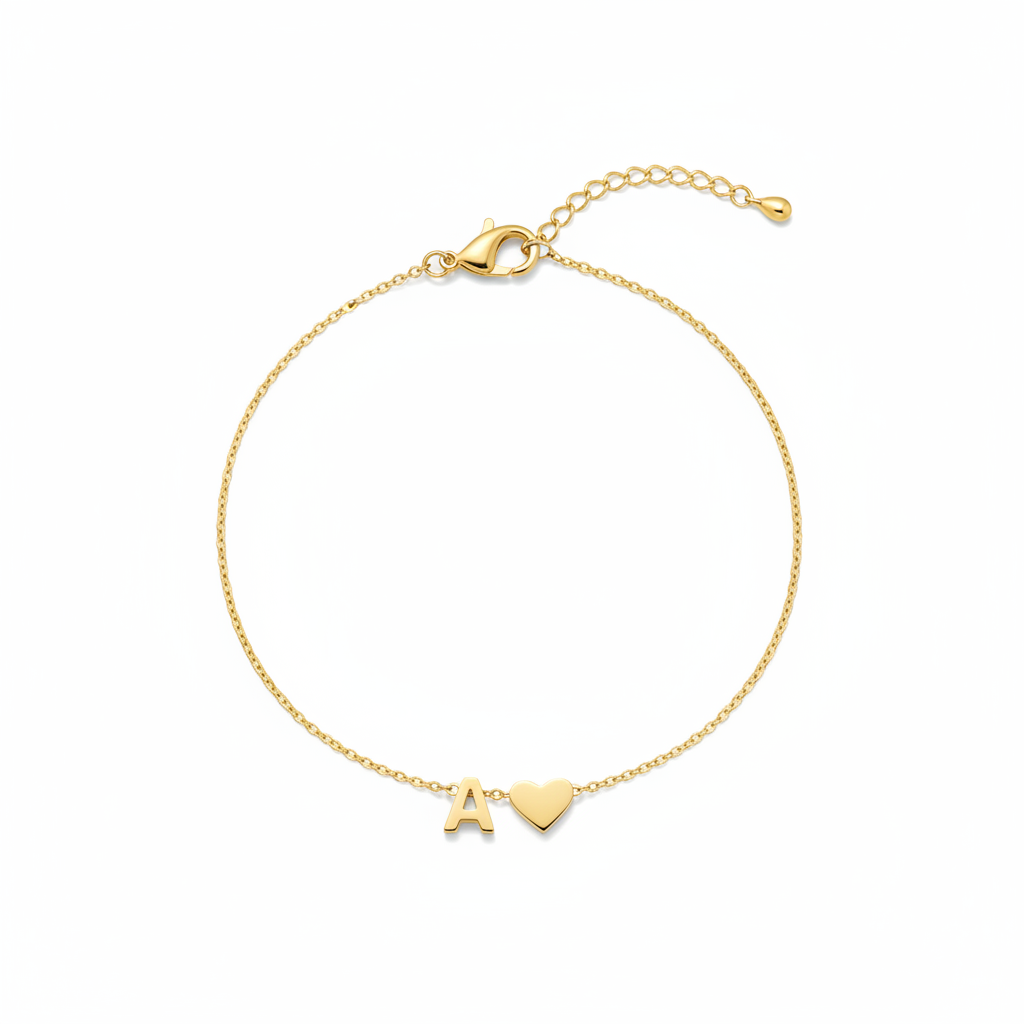 Dainty Initial Heart Bracelet